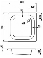 Laufen PLATINA sprchová vanička ocelová 800x800 mm, čtverec, bílá H2150210000401